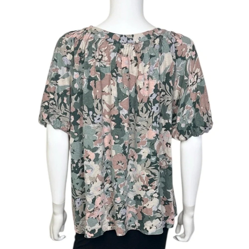 Anthropologie Maeve Linen Puff Sleeved Top in Green Floral - XL - Picture 8 of 11